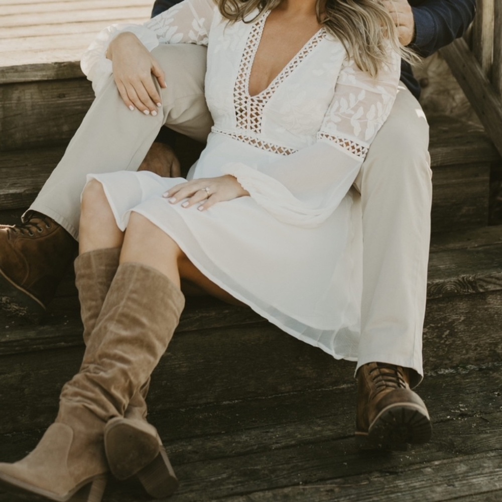 White dress for engagement photos
